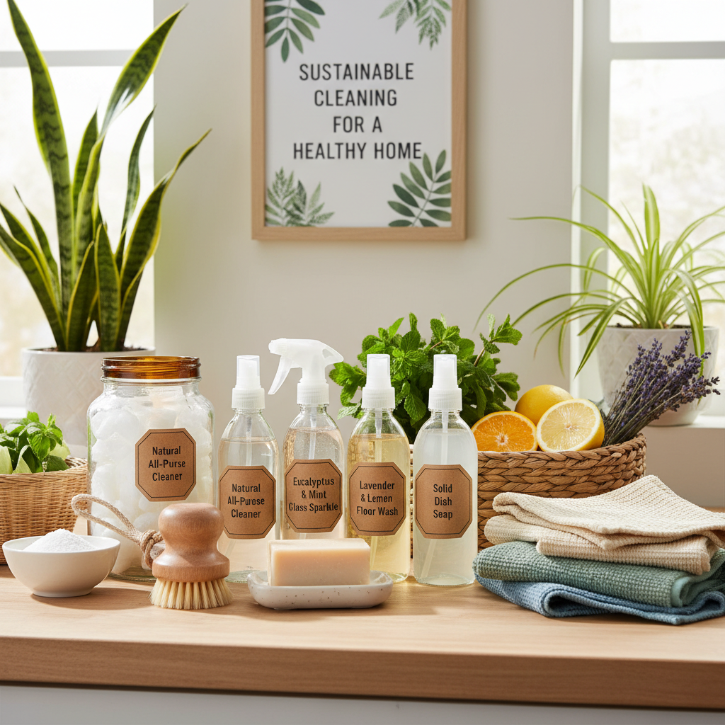 Natural sustainable cleaning supplies for eco-friendly service