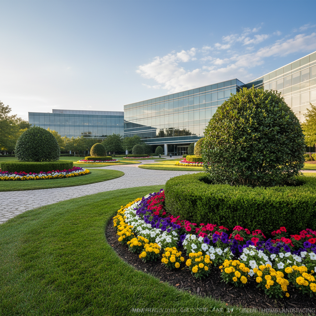 Well-maintained commercial property grounds after monthly maintenance