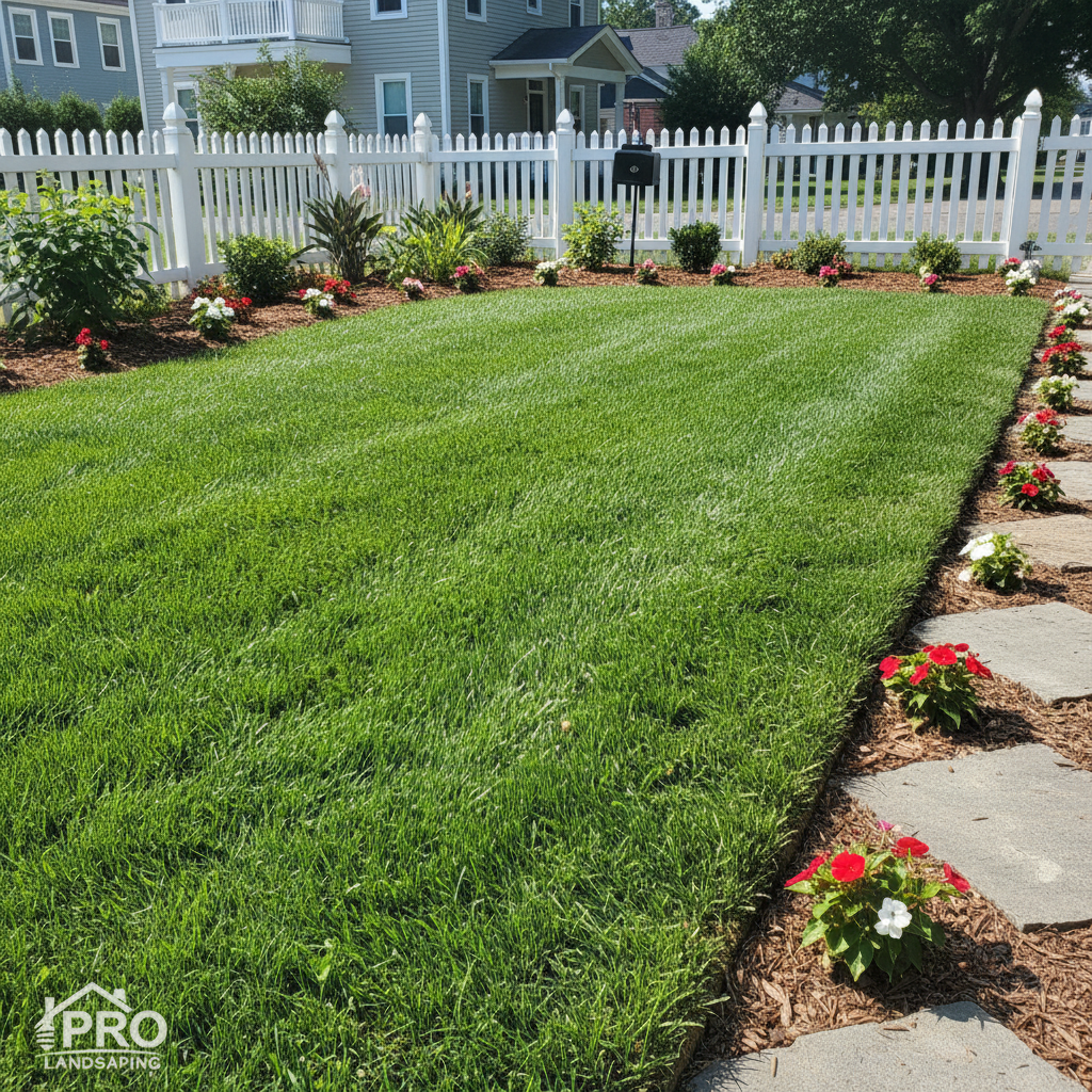 Neatly mowed small lawn with clean edges
