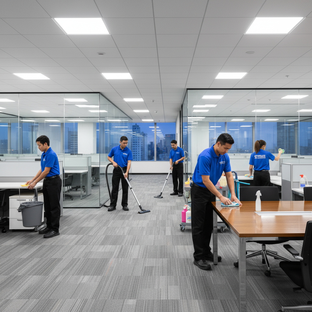 Spotless commercial facility maintained by recurring janitorial contract